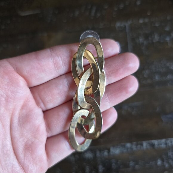 Lot of 2 Pairs Gold Tone Dangle Earrings Chain Link & Tassel Elegant Party Oval - Picture 4 of 6